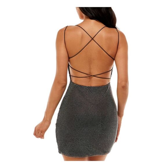 NWT B DARLIN Womens Black Crisscross Open Back Strappy Mini Dress XL - Picture 2 of 5